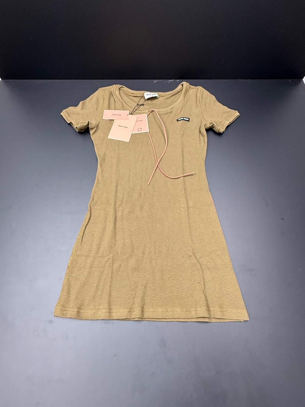 Miu Miu Olive Knit Short Sleeve Ribbed Top